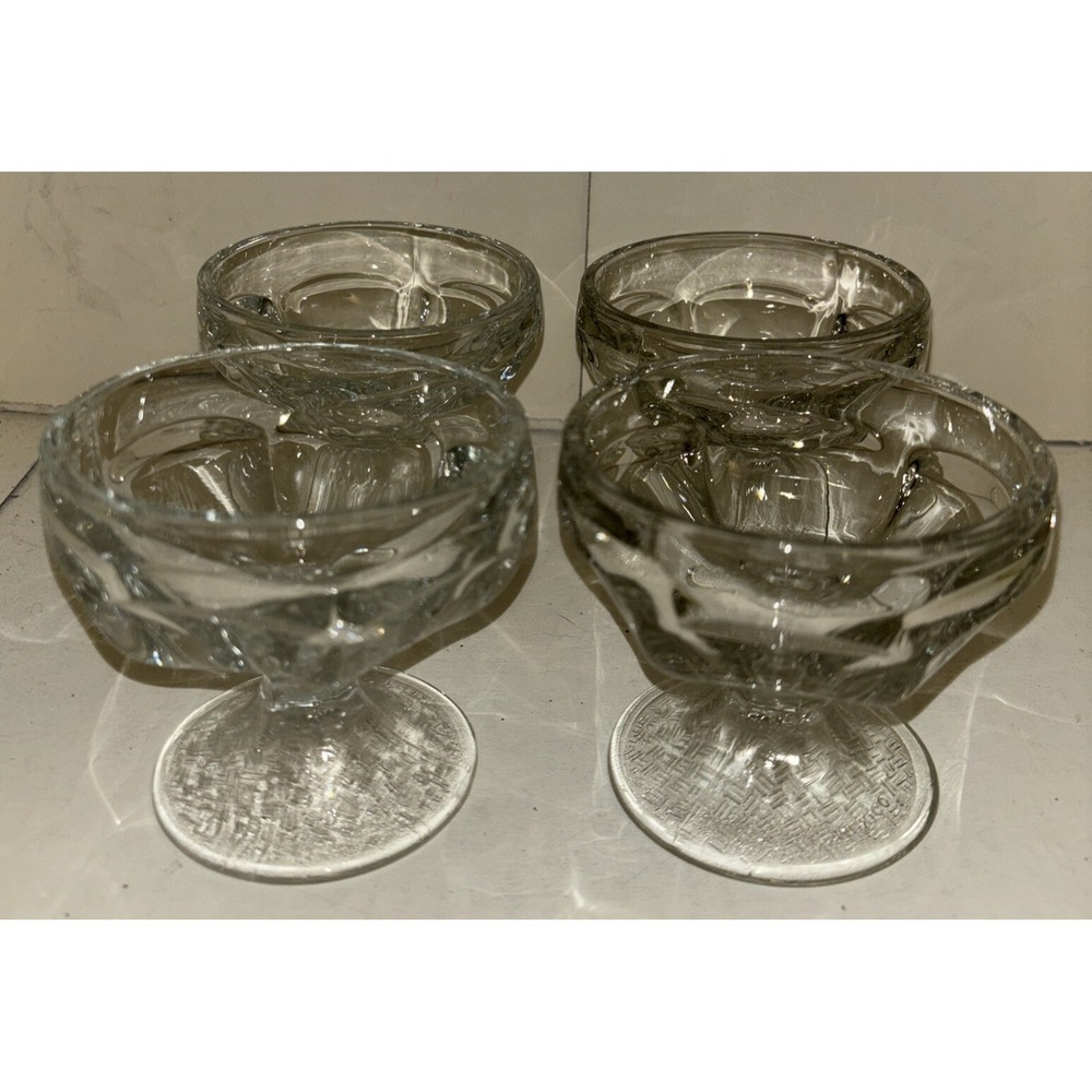 Vintage Clear Glass Pedestal Dessert Ice Cream Sherbet Bowls, Lot Of 4, Mexico